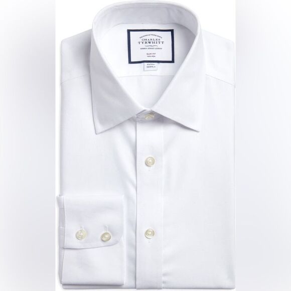 Charles Tyrwhitt Slim Fit Non-Iron Solid Royal Oxford‎ White 17/36 NWT IN PKG - Picture 5 of 9